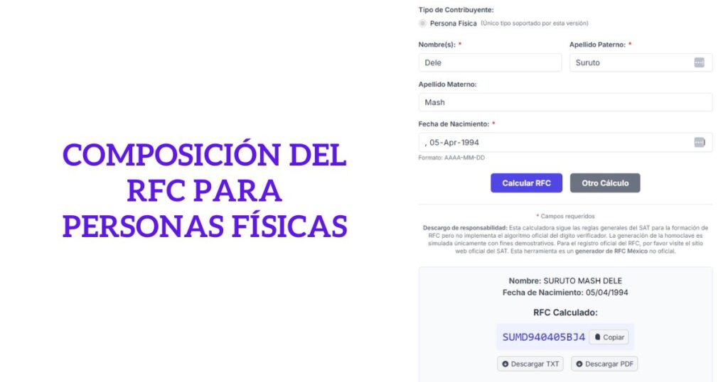 Composición del RFC para Personas Físicas